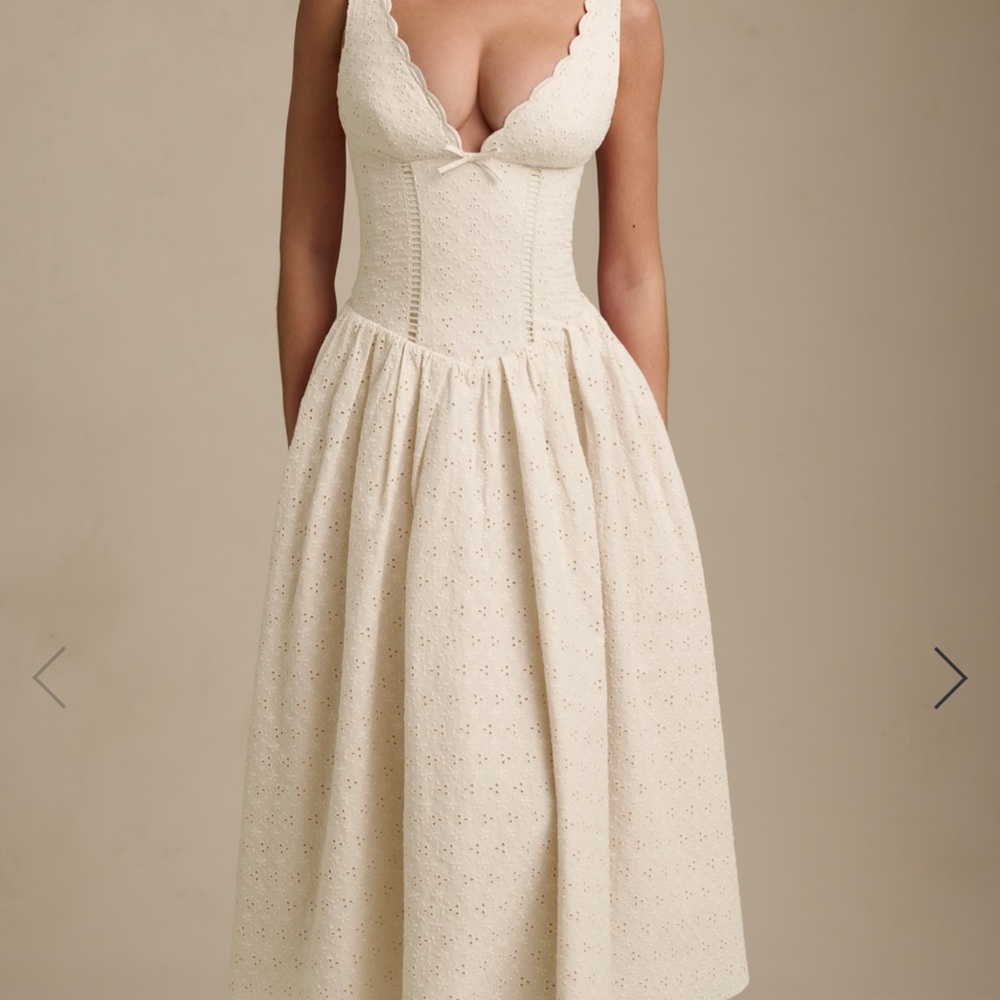 Oh Polly Saidey Broderie Anglaise Bow-Detail A-Line Midaxi Dress in Ivory